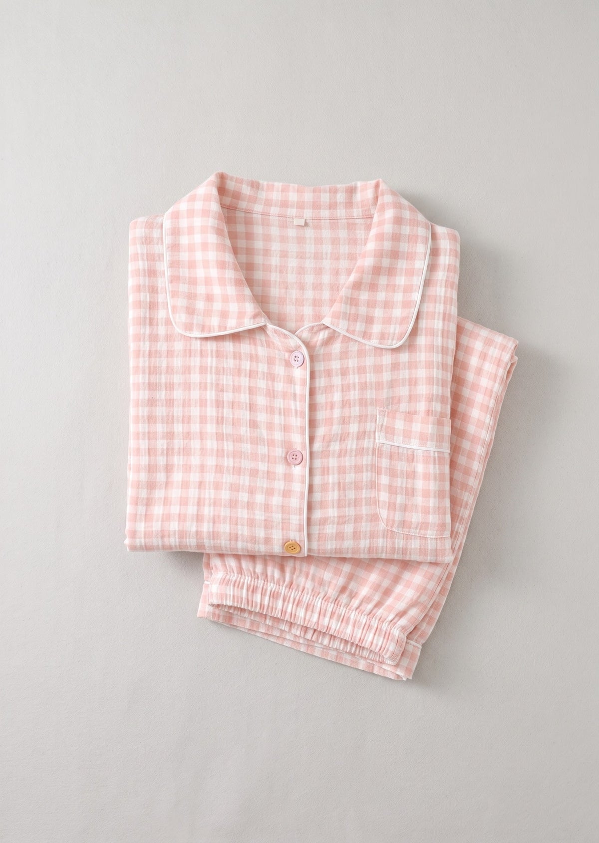 -Ever Lasting - Elle Vintage Inspired Gingham Shorts Pajama Set / Light Pink -Pajamas -Ever Lasting