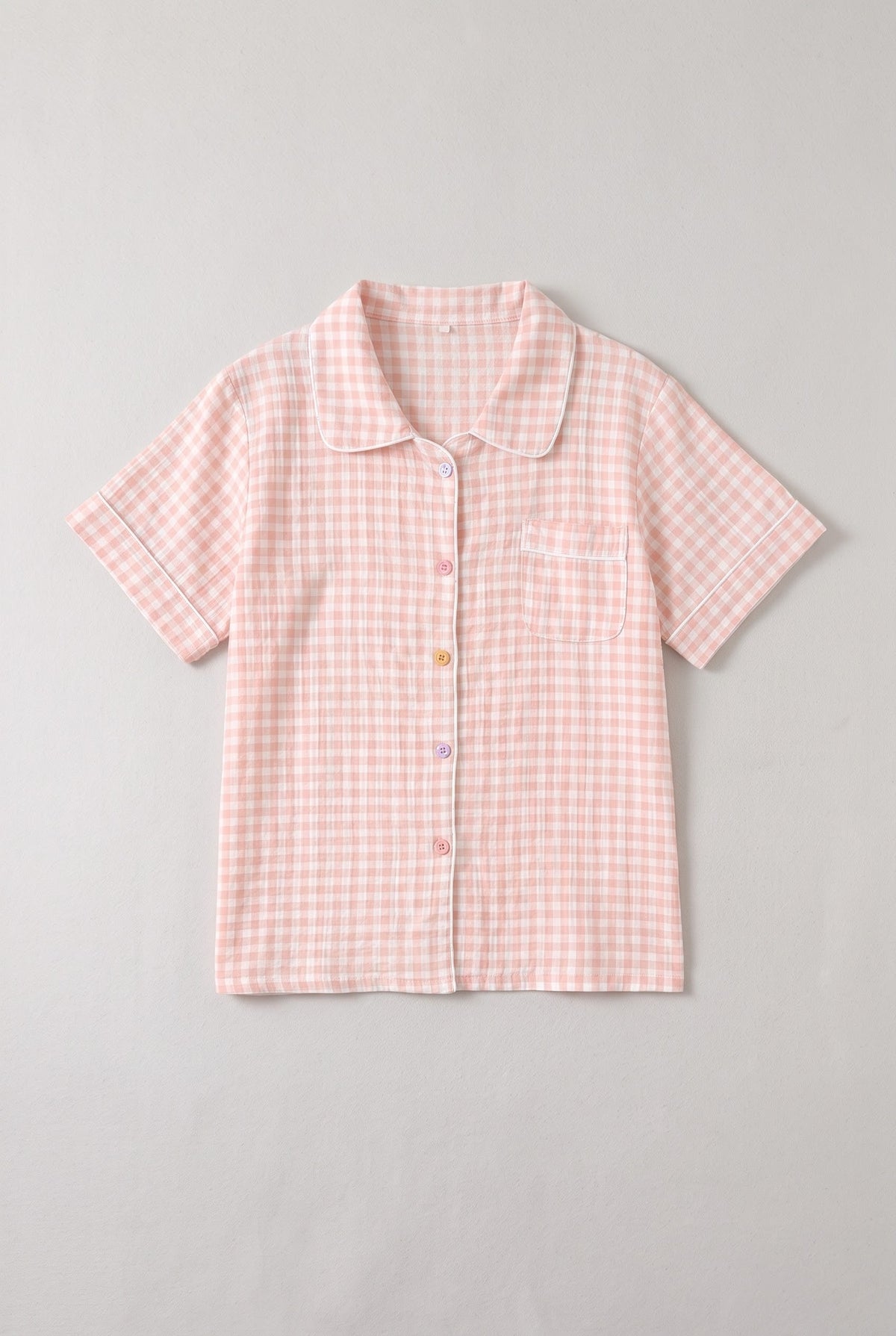 -Ever Lasting - Elle Vintage Inspired Gingham Shorts Pajama Set / Light Pink -Pajamas -Ever Lasting