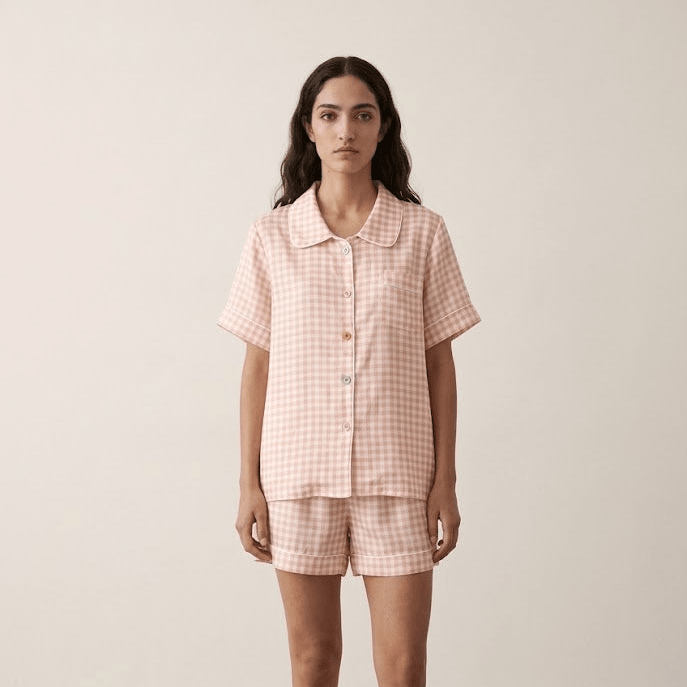 -Ever Lasting - Elle Vintage Inspired Gingham Shorts Pajama Set / Light Pink -Pajamas -Ever Lasting