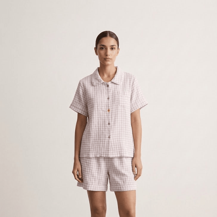-Ever Lasting - Elle Vintage Inspired Gingham Shorts Pajama Set / Light Purple -Pajamas -Ever Lasting