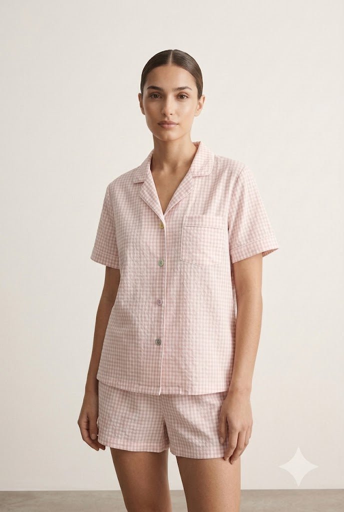 -Ever Lasting - Elle Vintage Inspired Gingham Shorts Pajama Set / Light Purple -Pajamas -Ever Lasting