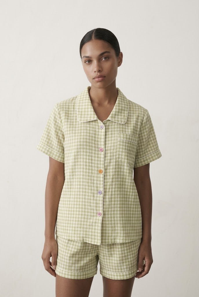 -Ever Lasting - Elle Vintage Inspired Gingham Shorts Pajama Set / Matcha Green -Pajamas -Ever Lasting