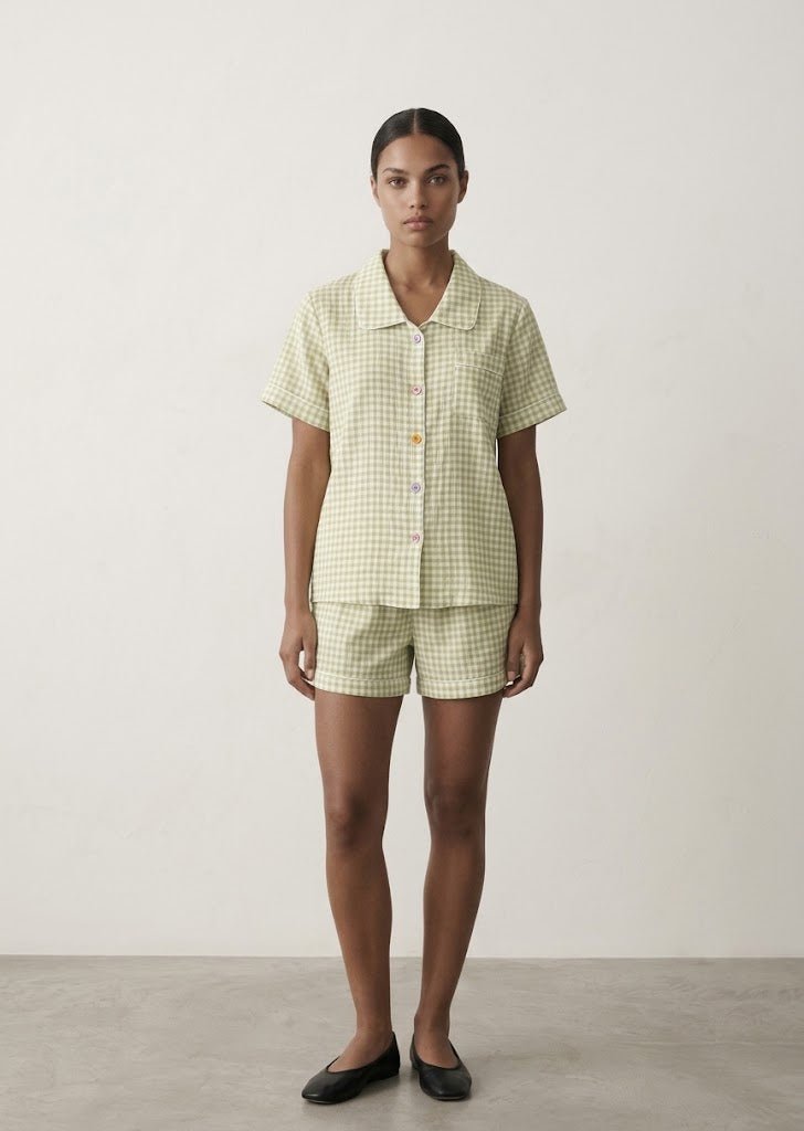 -Ever Lasting - Elle Vintage Inspired Gingham Shorts Pajama Set / Matcha Green -Pajamas -Ever Lasting