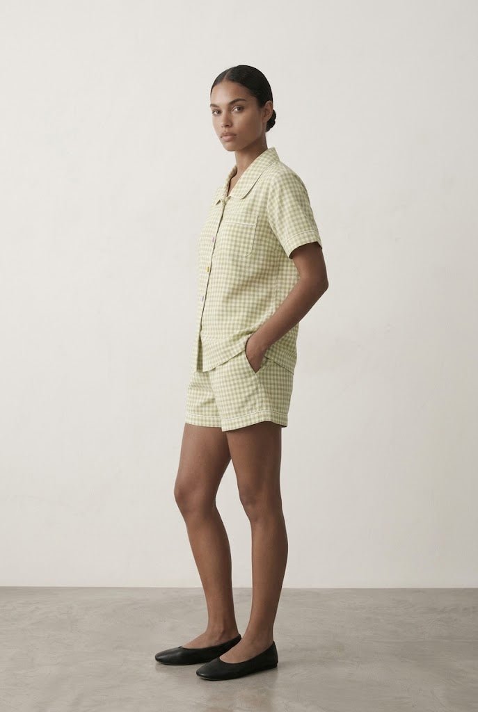 -Ever Lasting - Elle Vintage Inspired Gingham Shorts Pajama Set / Matcha Green -Pajamas -Ever Lasting