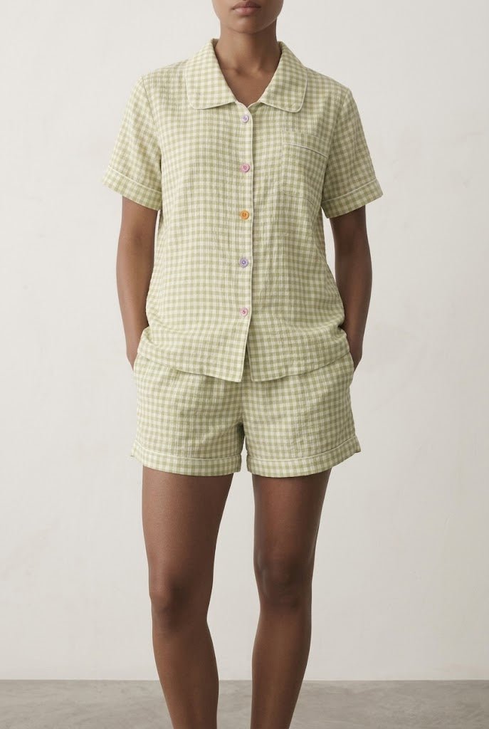 -Ever Lasting - Elle Vintage Inspired Gingham Shorts Pajama Set / Matcha Green -Pajamas -Ever Lasting