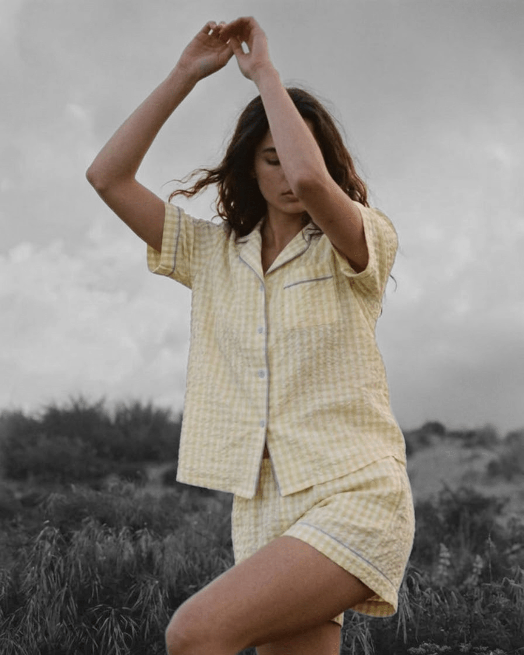  - Ever Lasting - Elle Vintage Inspired Gingham Shorts Pajama Set / Yellow - Pajamas - Ever Lasting