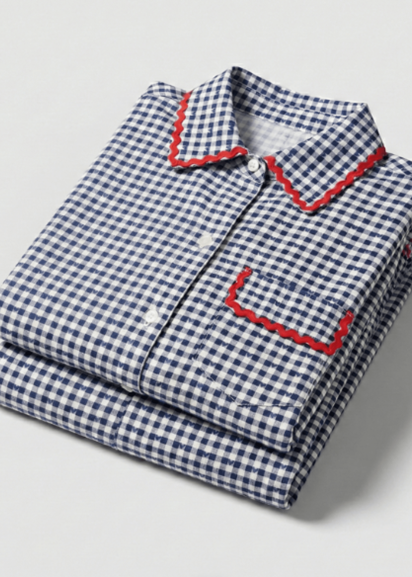  - Ever Lasting - Ellie Gingham Lapel Cotton Silk Poet Sleeve Pajama Set / Blue - Pajama Set - Ever Lasting