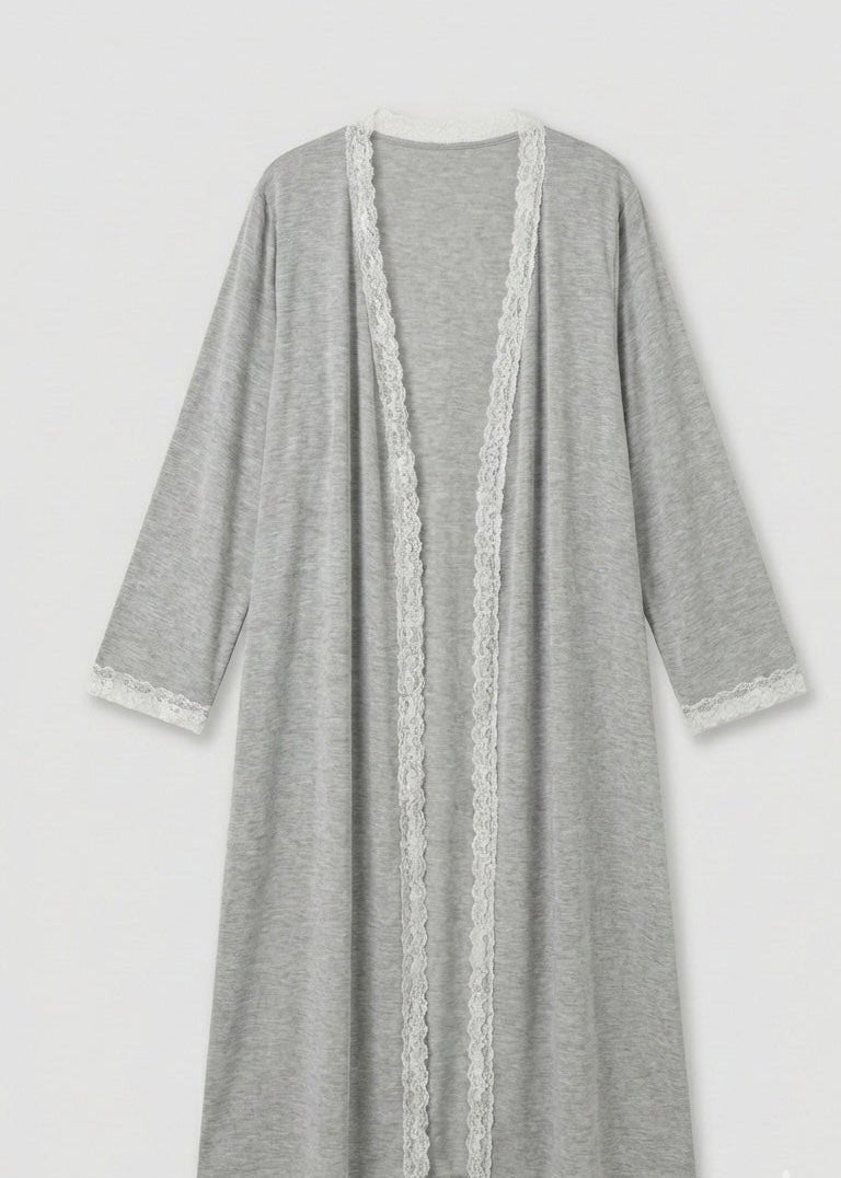  - Ever Lasting - Ellis Long - Sleeve Lace Pajama Set / Gray - Pajamas - Ever Lasting