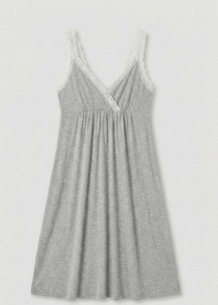  - Ever Lasting - Ellis Long - Sleeve Lace Pajama Set / Gray - Pajamas - Ever Lasting