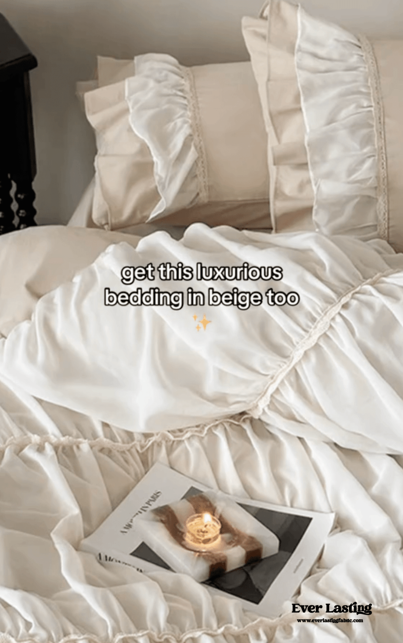 Élodie Silky Coquette Ruffled Bedding Set / White - Ever Lasting