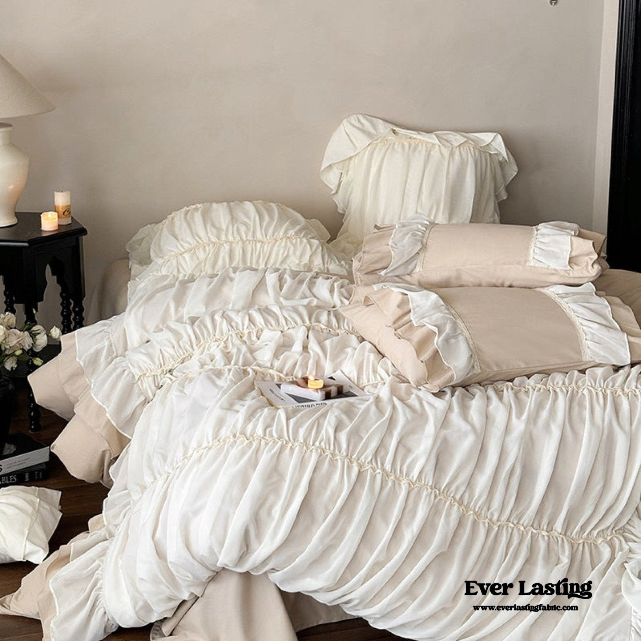 Élodie Silky Coquette Ruffled Bedding Set / White - Ever Lasting