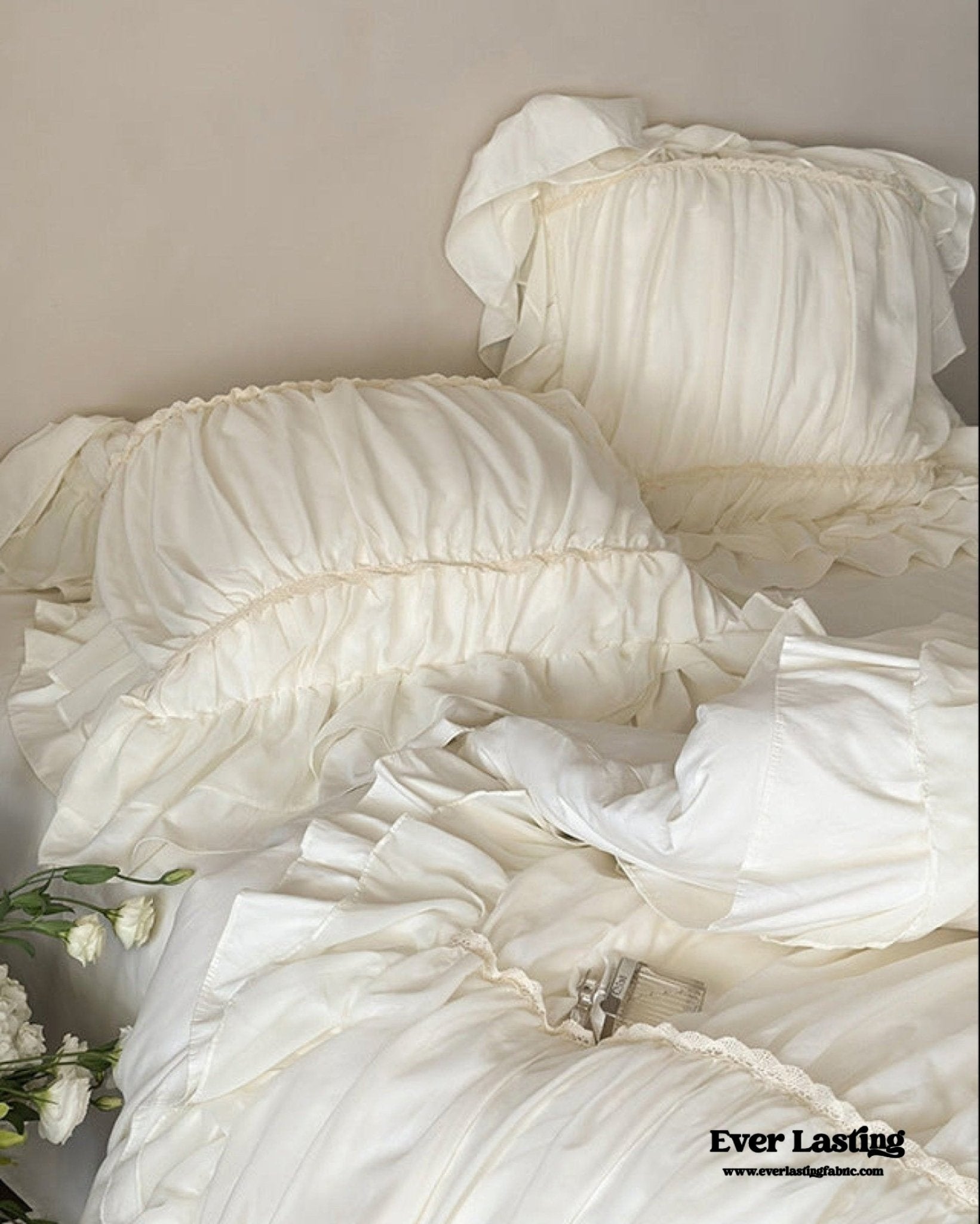 Élodie Silky Coquette Ruffled Bedding Set / White - Ever Lasting
