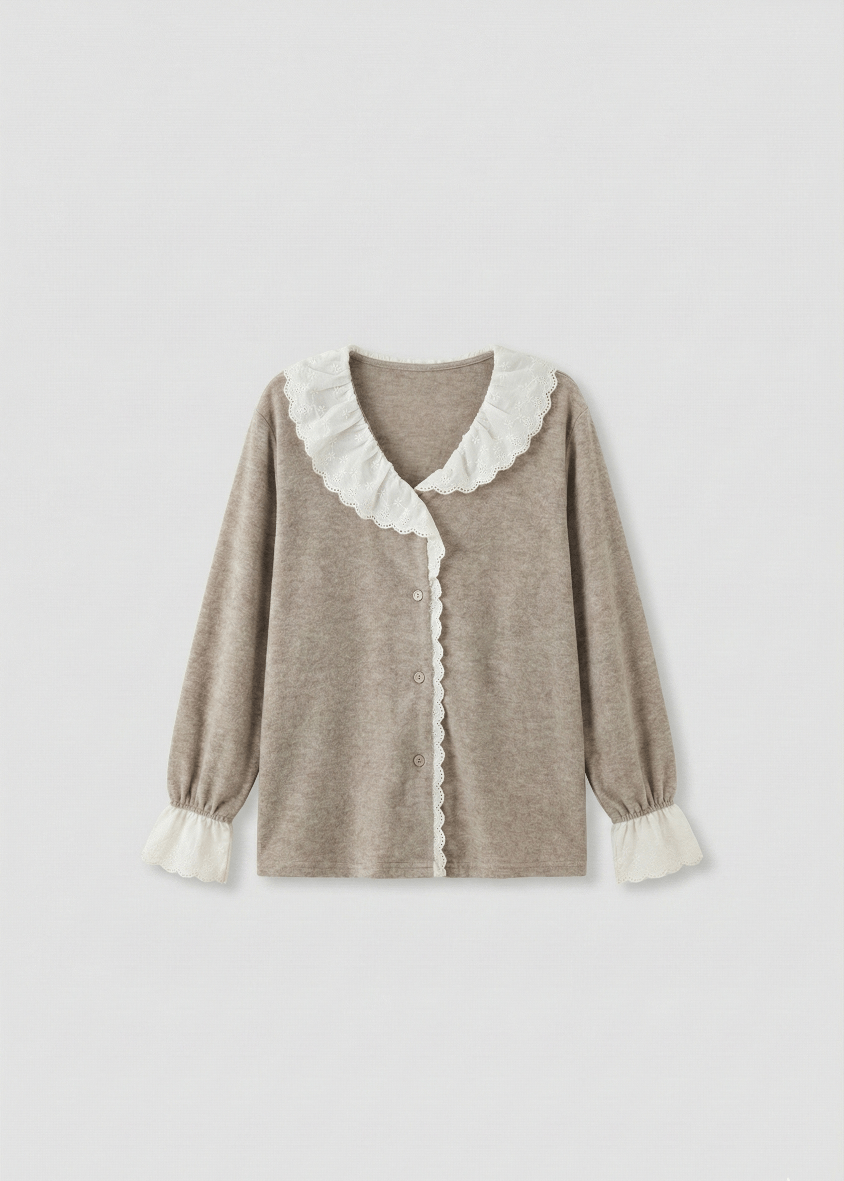  - Ever Lasting - Elora Towel Velvet Lace Lounge Set / Oatmeal - Pajamas - Ever Lasting