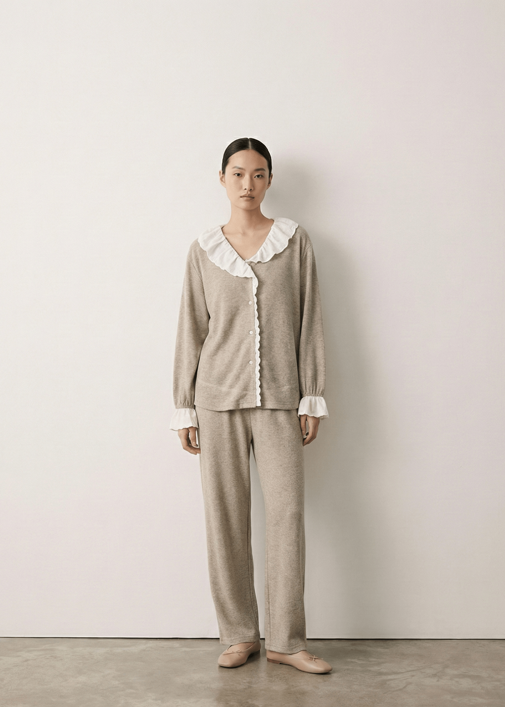  - Ever Lasting - Elora Towel Velvet Lace Lounge Set / Oatmeal - Pajamas - Ever Lasting