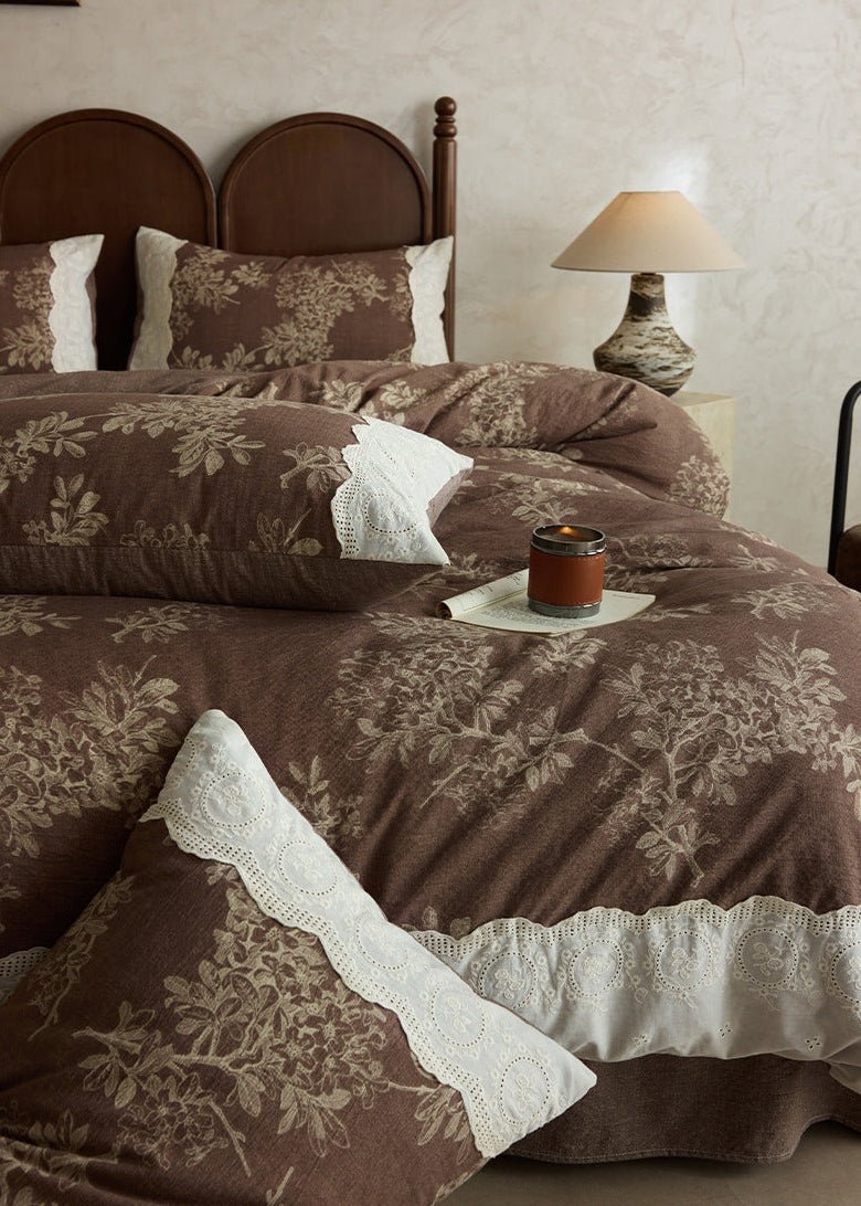  - Ever Lasting - Elowen Plant Floral Bedding Set / Dark Brown - Bedding Set - Ever Lasting