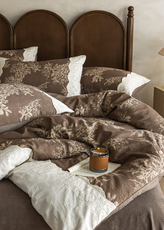  - Ever Lasting - Elowen Plant Floral Bedding Set / Dark Brown - Bedding Set - Ever Lasting