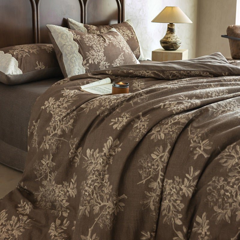  - Ever Lasting - Elowen Plant Floral Bedding Set / Dark Brown - Bedding Set - Ever Lasting