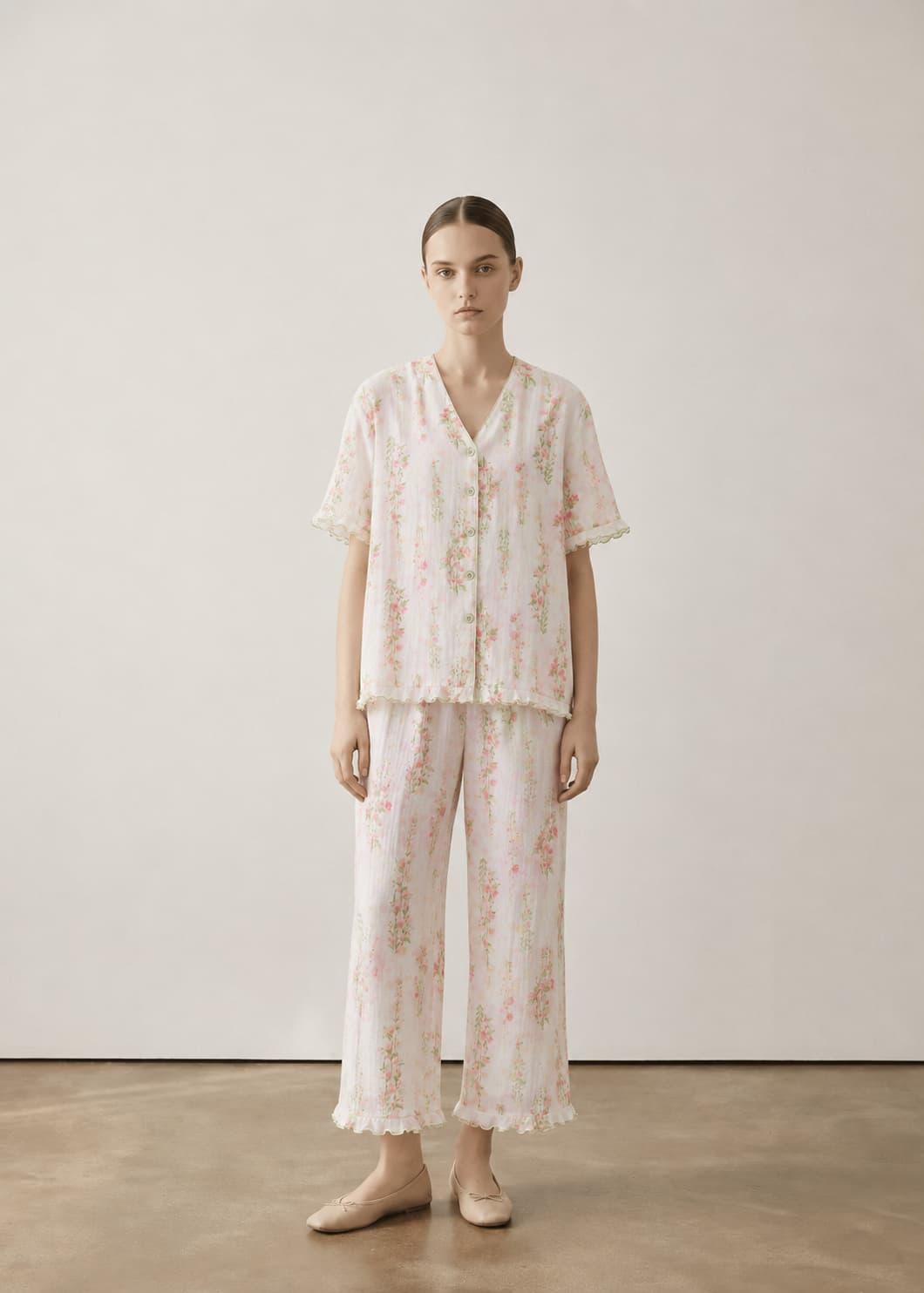 -Ever Lasting - Elunet Shorts & Long-Pant Floral Pajama Set / Pink -Pajamas -Ever Lasting