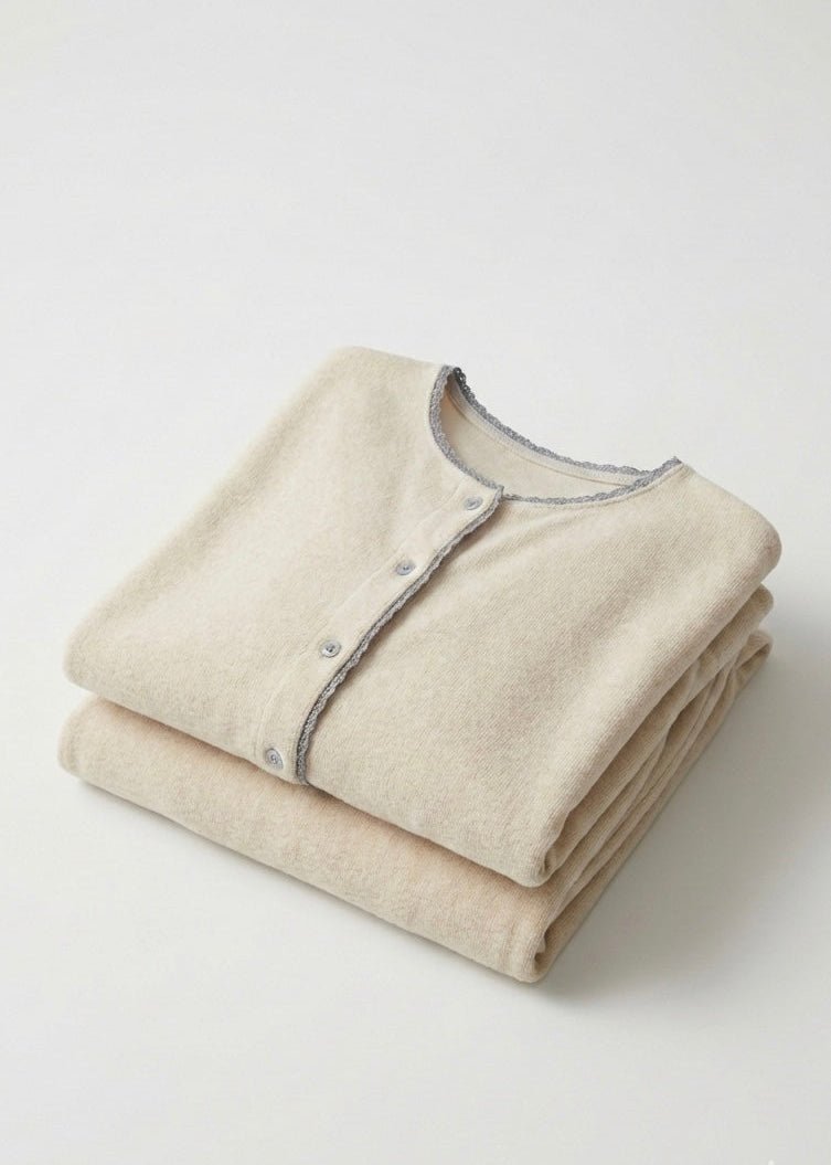  - Ever Lasting - Elva Long - Sleeve Velvet Pajama Set / Beige - Pajamas - Ever Lasting