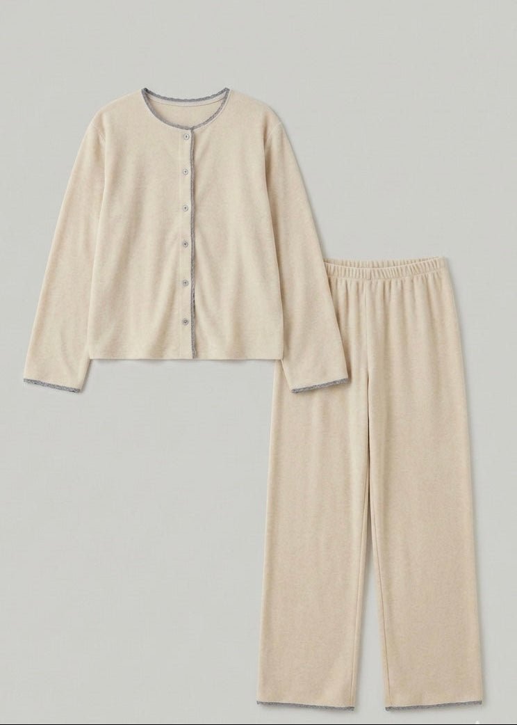  - Ever Lasting - Elva Long - Sleeve Velvet Pajama Set / Beige - Pajamas - Ever Lasting