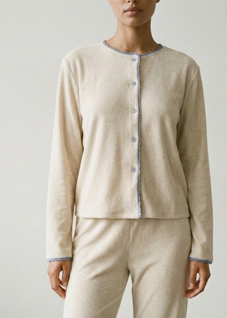  - Ever Lasting - Elva Long - Sleeve Velvet Pajama Set / Beige - Pajamas - Ever Lasting