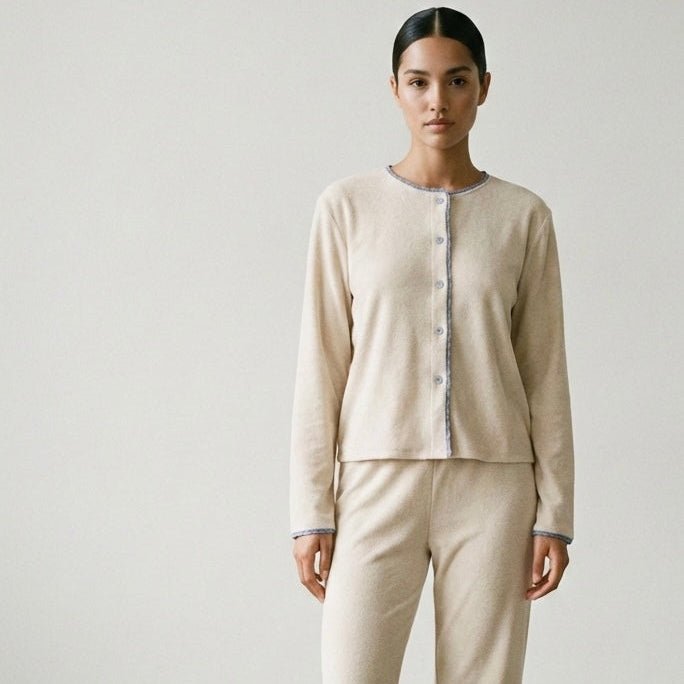  - Ever Lasting - Elva Long - Sleeve Velvet Pajama Set / Beige - Pajamas - Ever Lasting