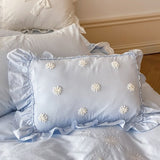 Embroidered French Lace Decorative Pillow Blue Floral / One