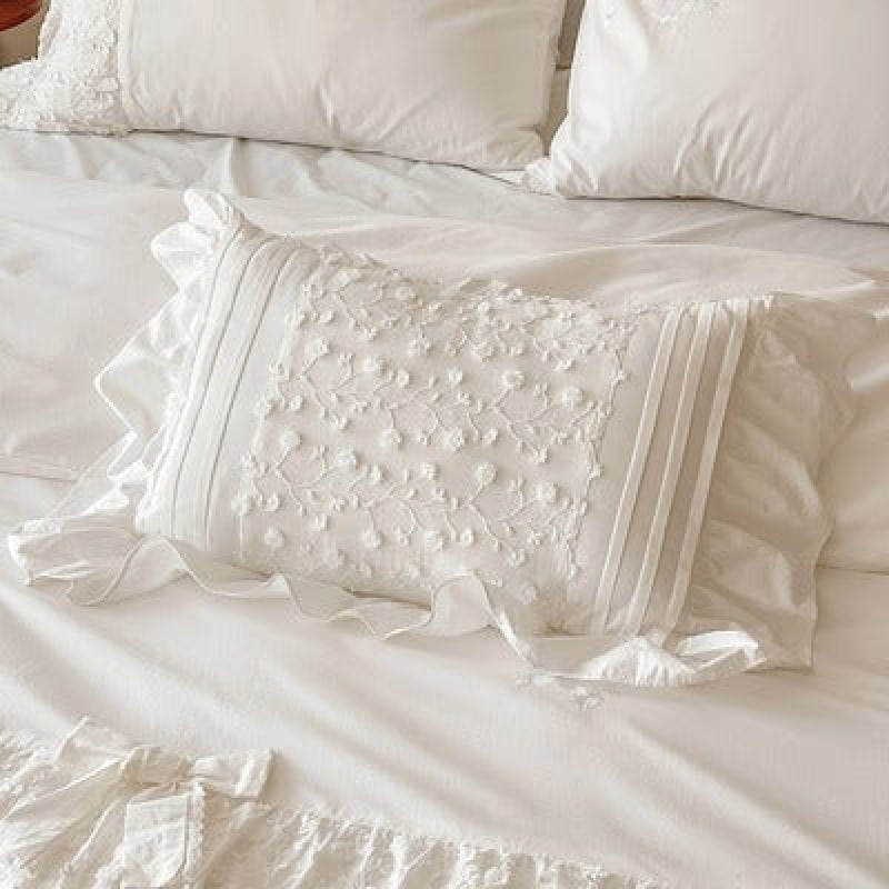 Embroidered French Lace Decorative Pillow White / One