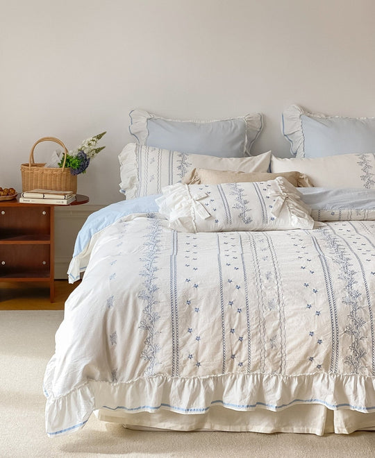 Embroidered French Lace Ruffle Bedding Bundle