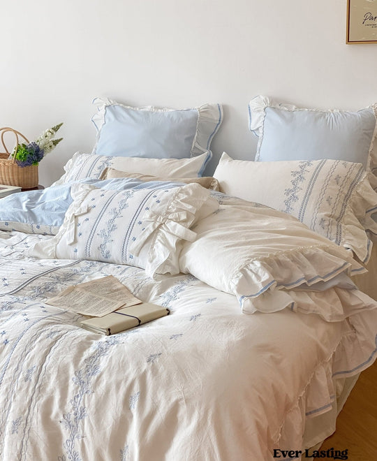 Embroidered French Lace Ruffle Bedding Bundle