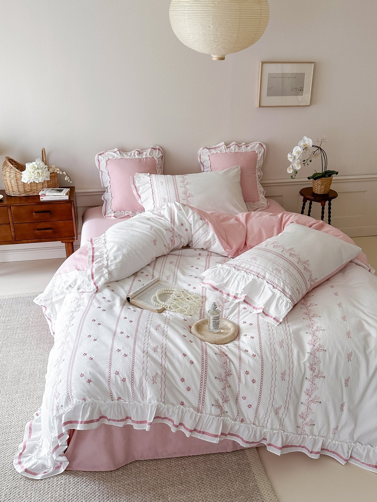  - Ever Lasting - Embroidered French Lace Ruffle Bedding Bundle - Bedding Bundle - Ever Lasting
