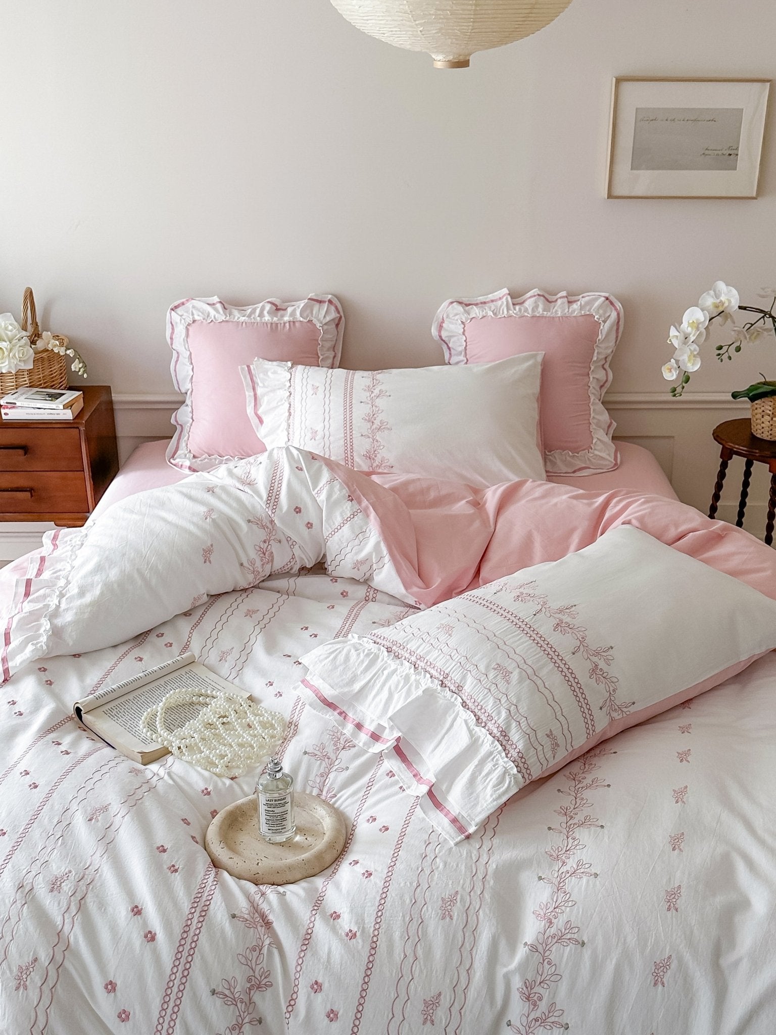  - Ever Lasting - Embroidered French Lace Ruffle Bedding Bundle - Bedding Bundle - Ever Lasting