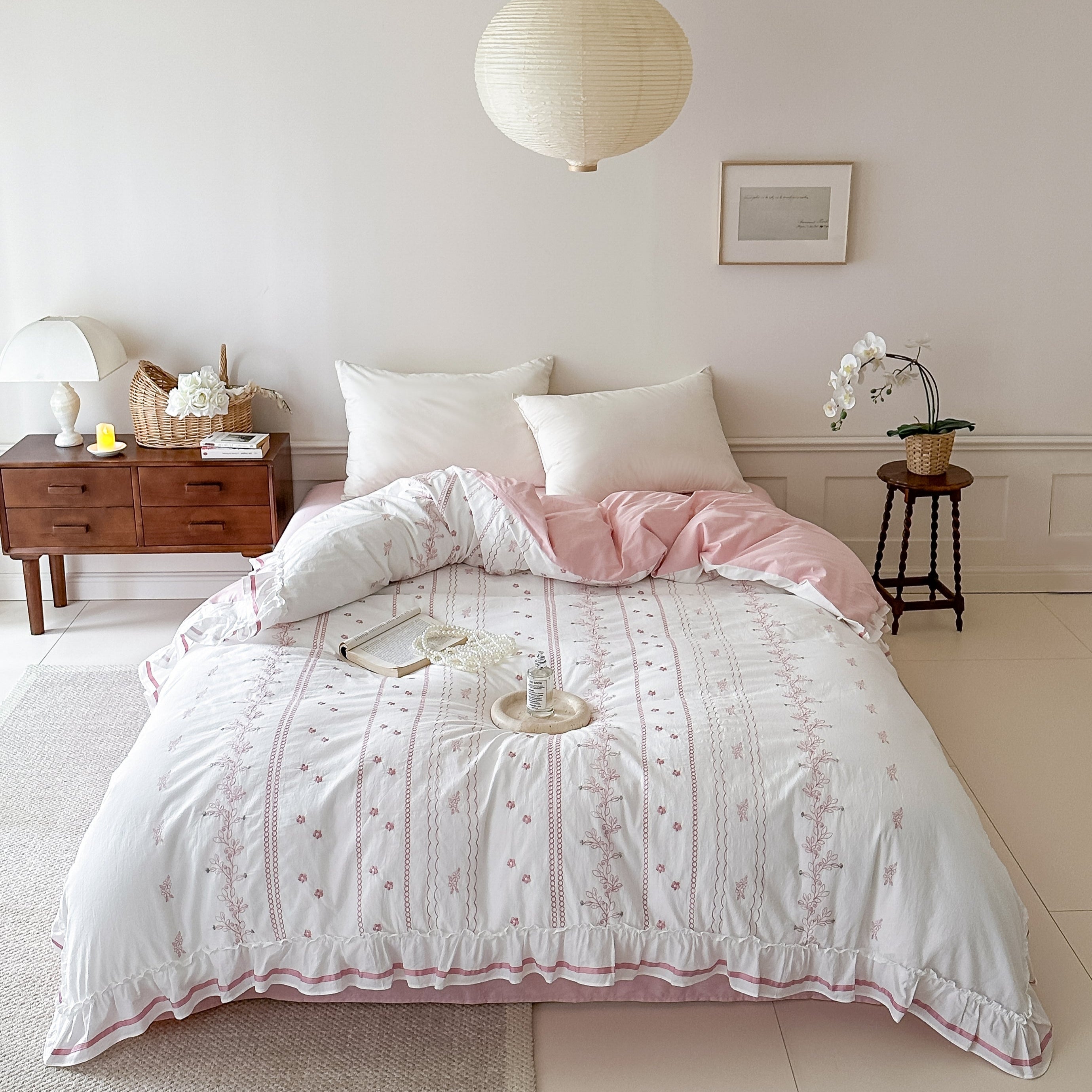  - Ever Lasting - Embroidered French Lace Ruffle Bedding Set / Blue - Bedding Set - Ever Lasting