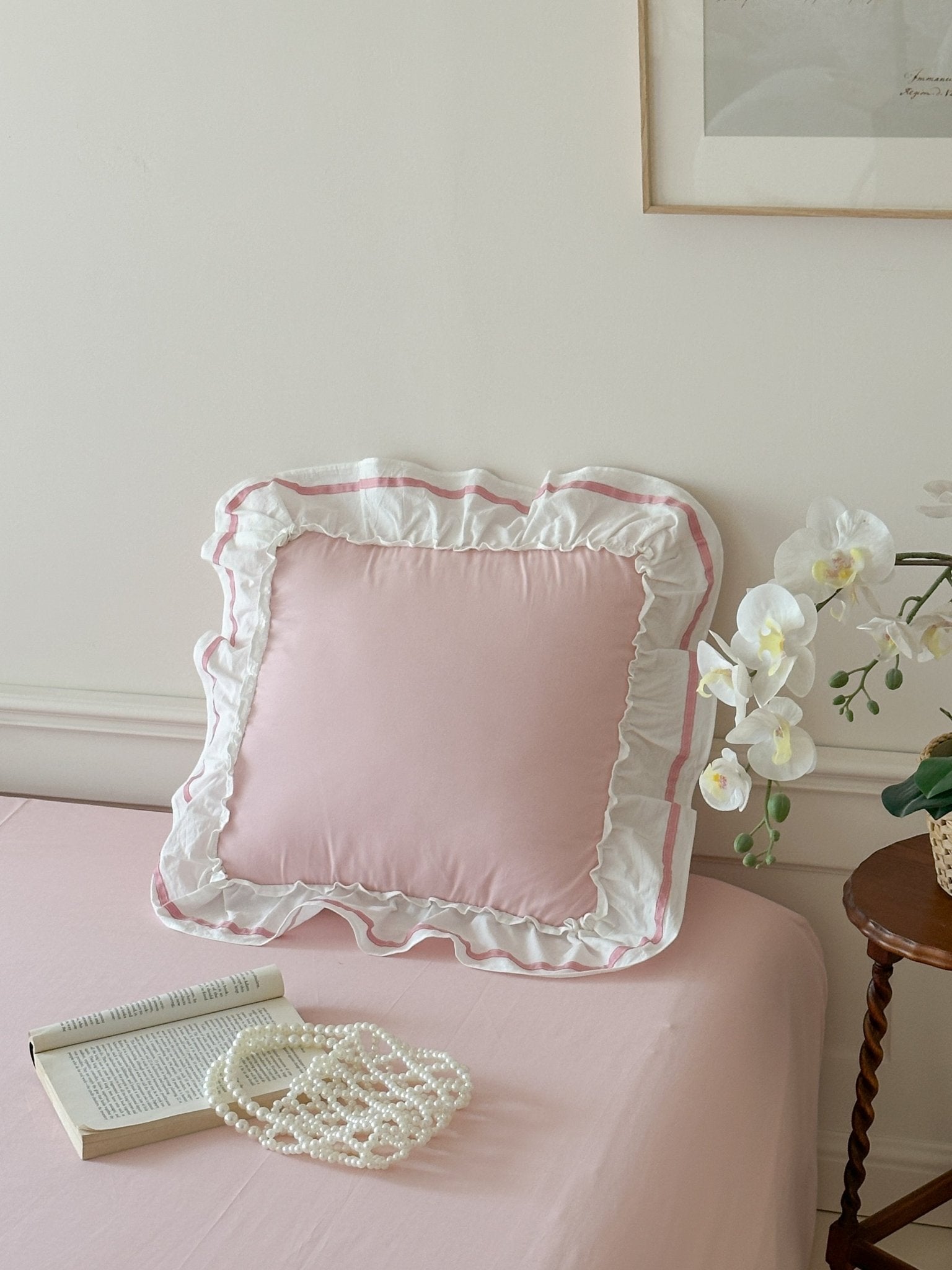 Embroidered French Lace Ruffle Bedding Set / Pink - Ever Lasting