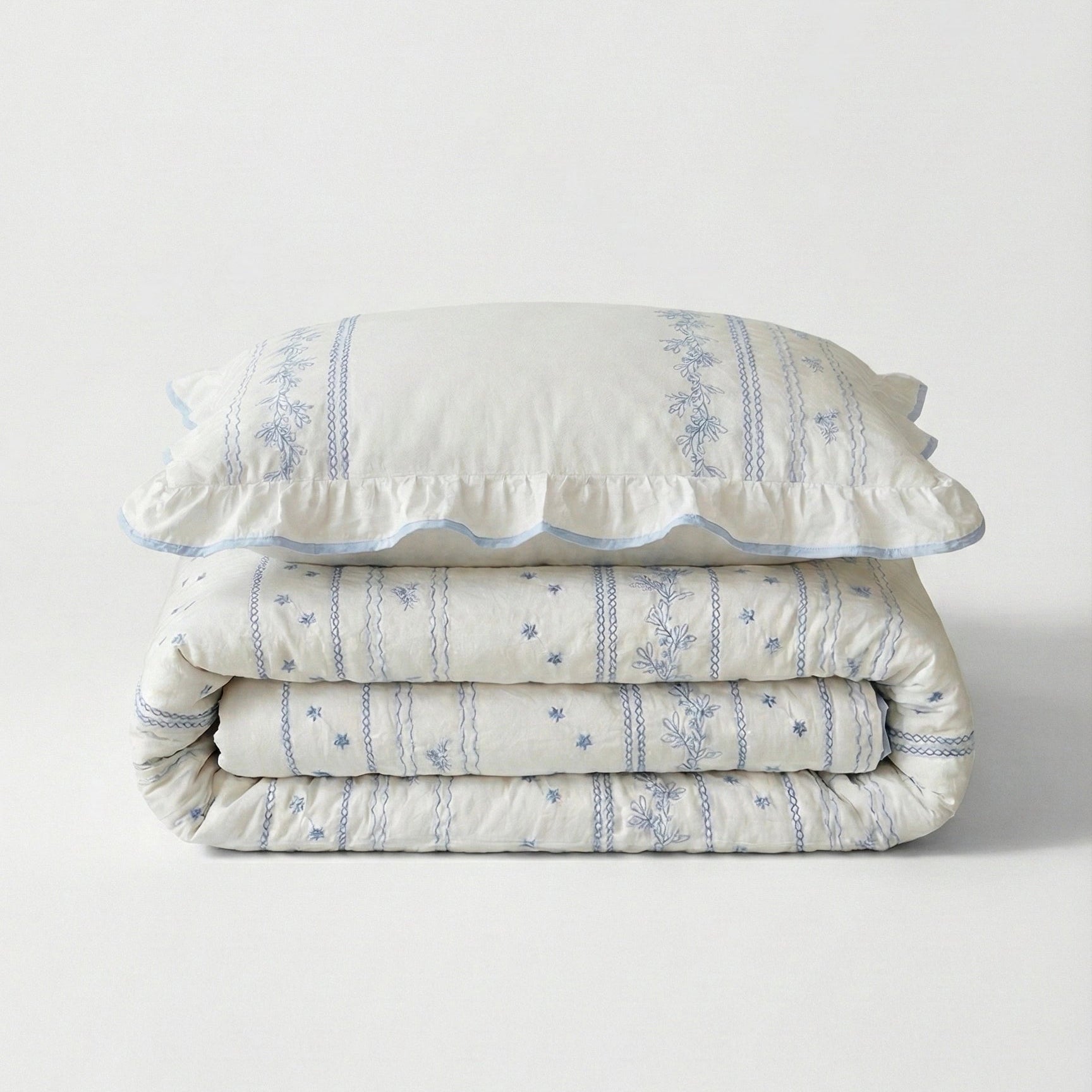  - Ever Lasting - Embroidered French Lace Ruffle Dorm Bedding Set / Blue - Bedding Set - Ever Lasting