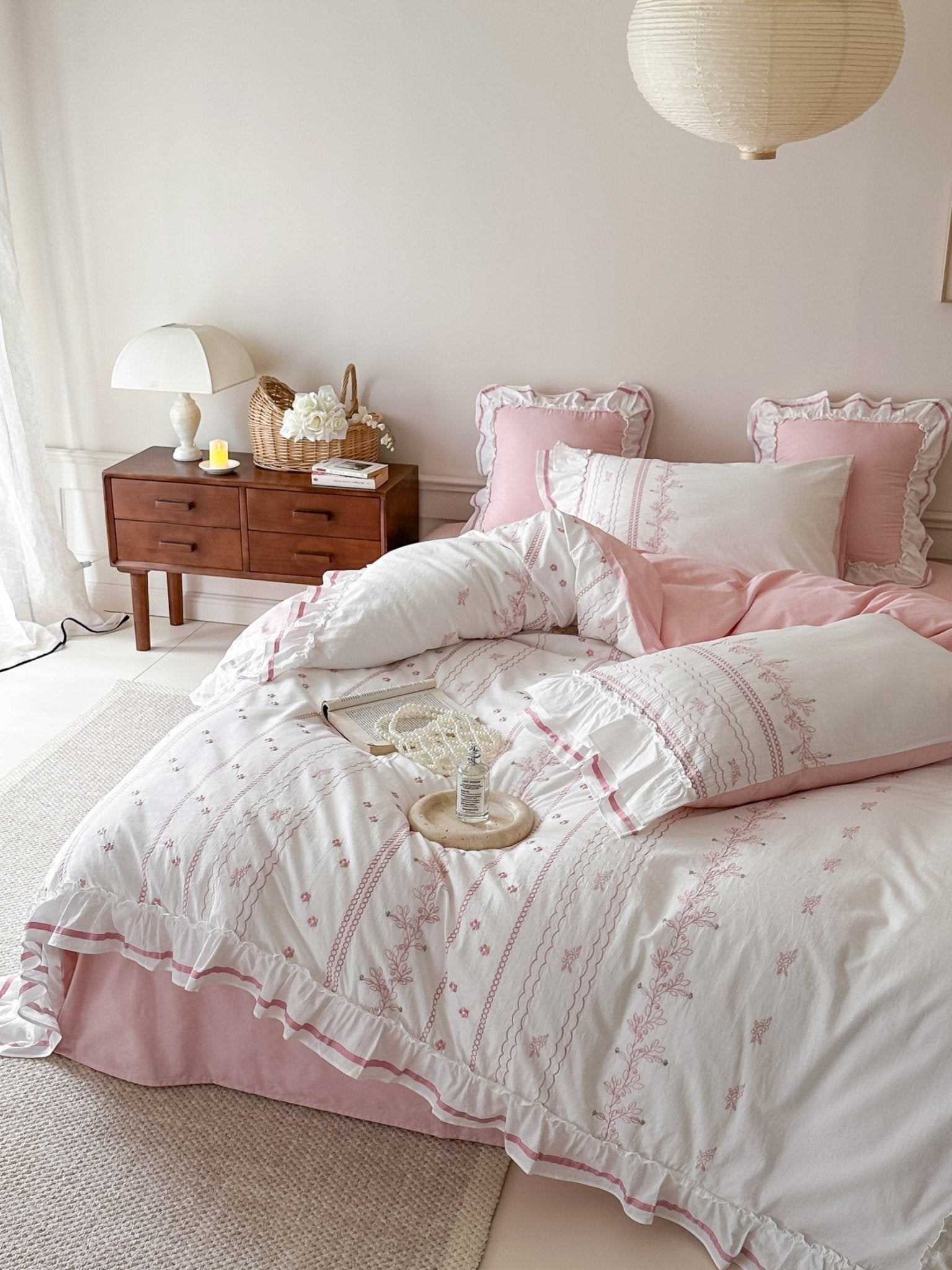 Embroidered French Lace Ruffle Duvet Cover / Blue - Ever Lasting