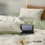Embroidered Jacquard Polka Dotted White Bedding Set / Green