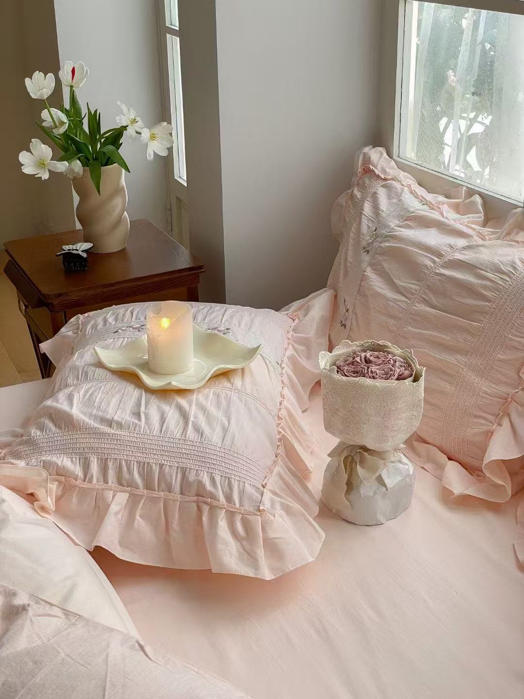  - Ever Lasting - Embroidered Lace Ruffle Bedding Bundle - Bedding Bundle - Ever Lasting