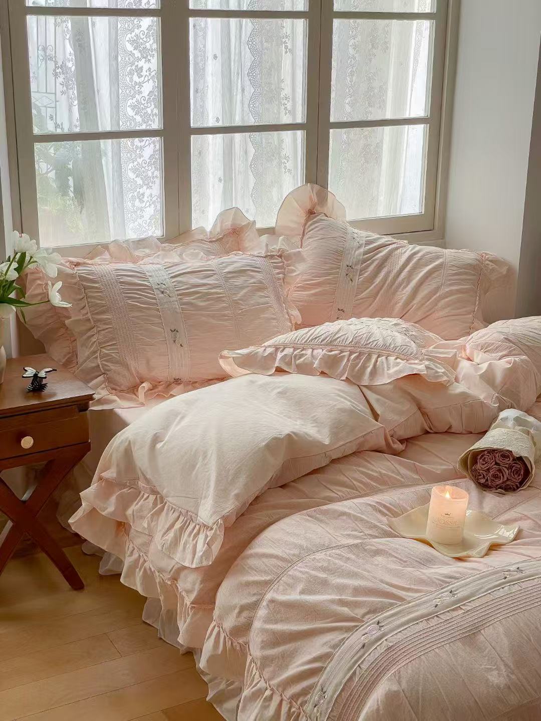  - Ever Lasting - Embroidered Lace Ruffle Bedding Bundle - Bedding Bundle - Ever Lasting