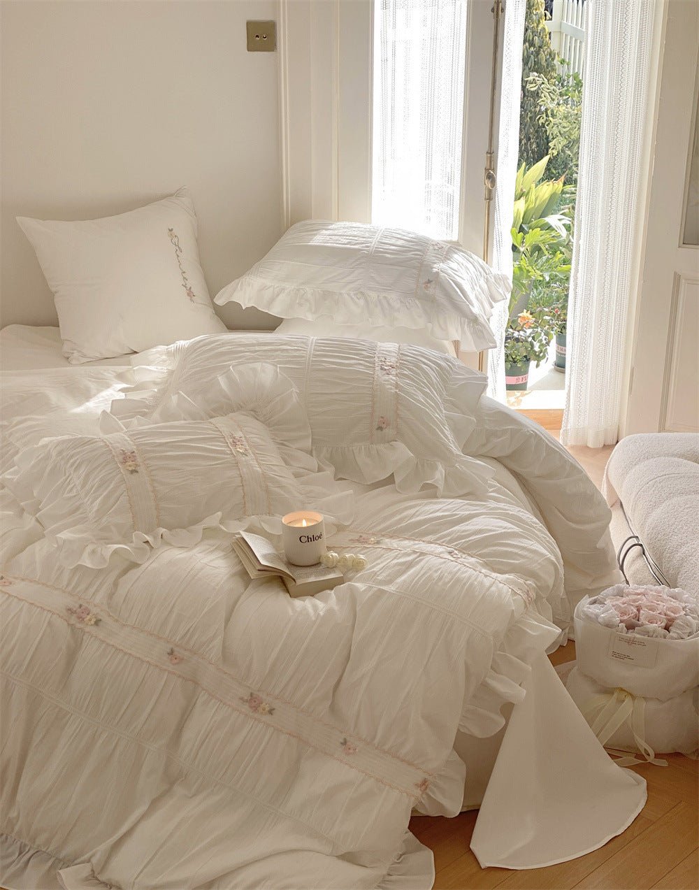  - Ever Lasting - Embroidered Lace Ruffle Bedding Bundle - Bedding Bundle - Ever Lasting