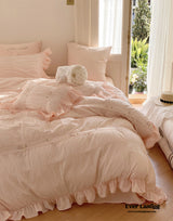 Embroidered Lace Ruffle Bedding Set