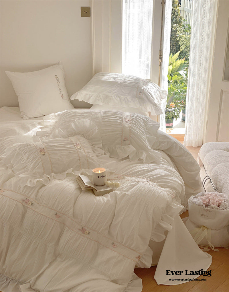 Embroidered Lace Ruffle Bedding Set
