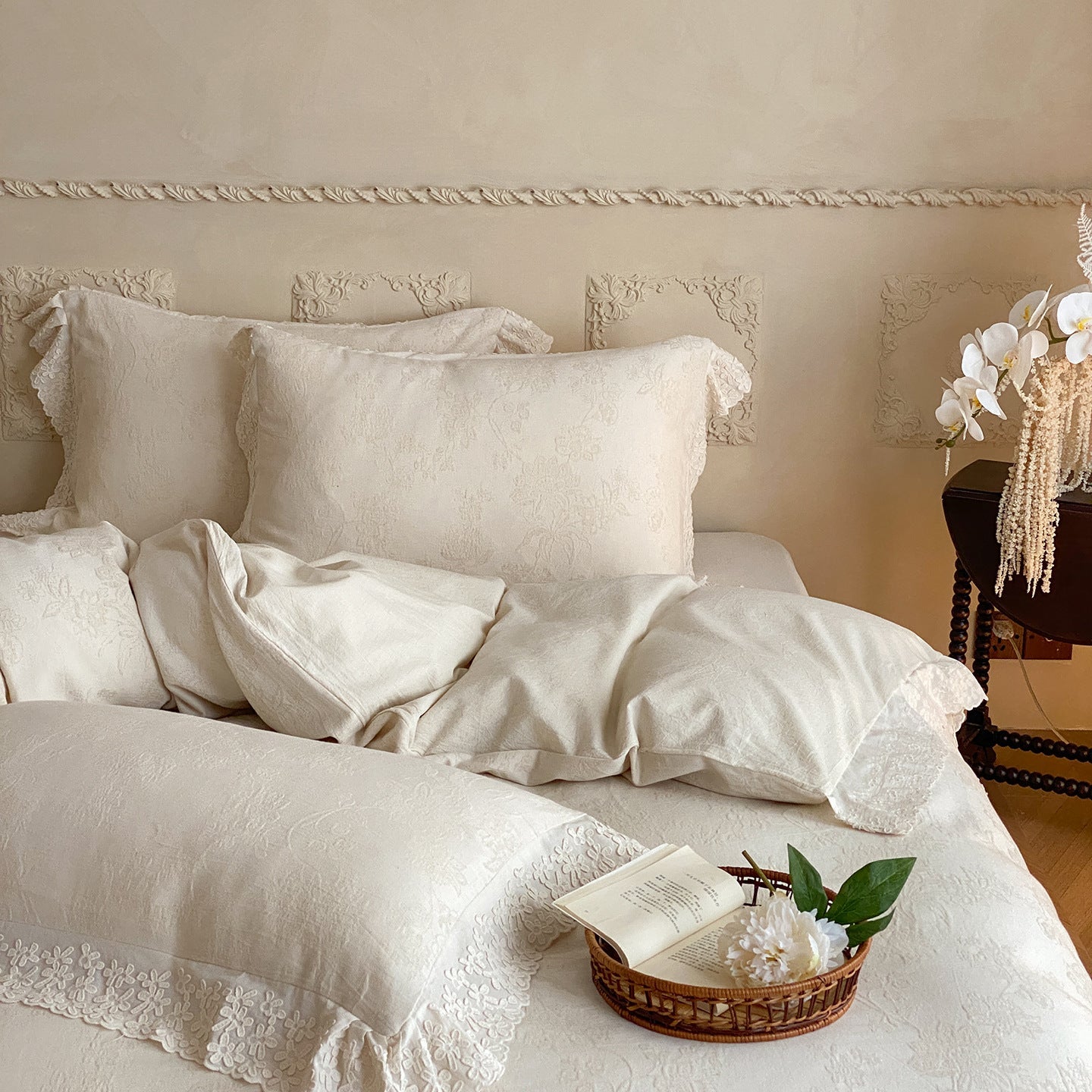  - Ever Lasting - Emilia Lace Ruffle Bedding Set / Beige - Bedding Set - Ever Lasting