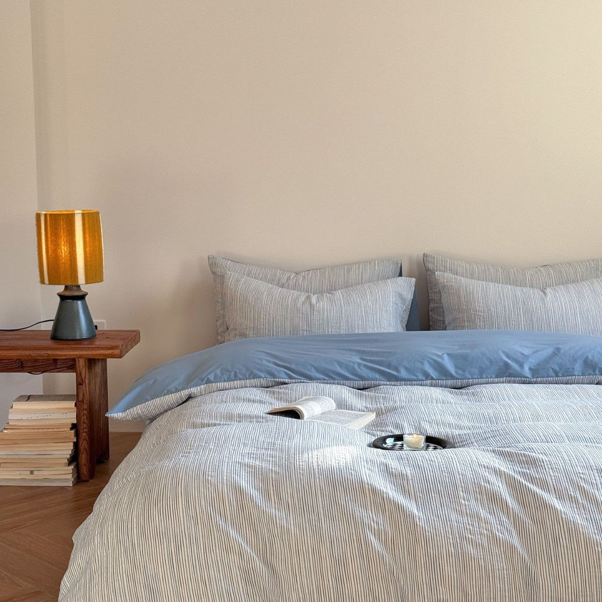 Emma Duo Striped Jacquard Bedding Set / Blue