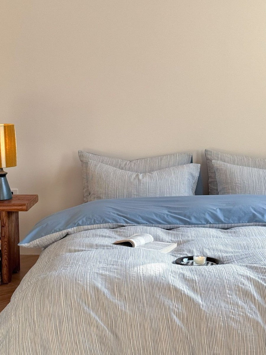  - Ever Lasting - Emma Duo Striped Jacquard Bedding Set / Blue - Bedding Set - Ever Lasting