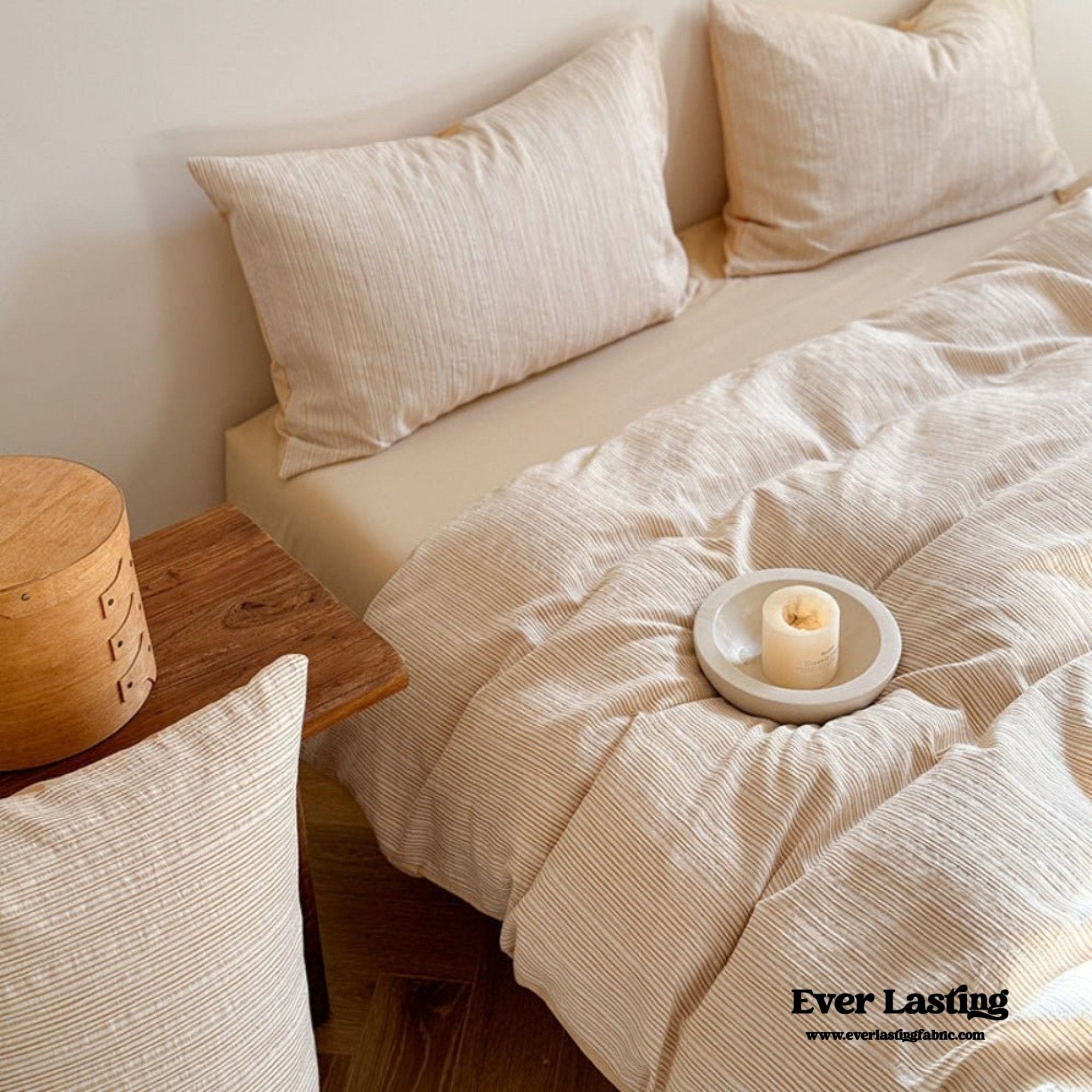 Emma Duo Striped Jacquard Bedding Set / Cream - Ever Lasting