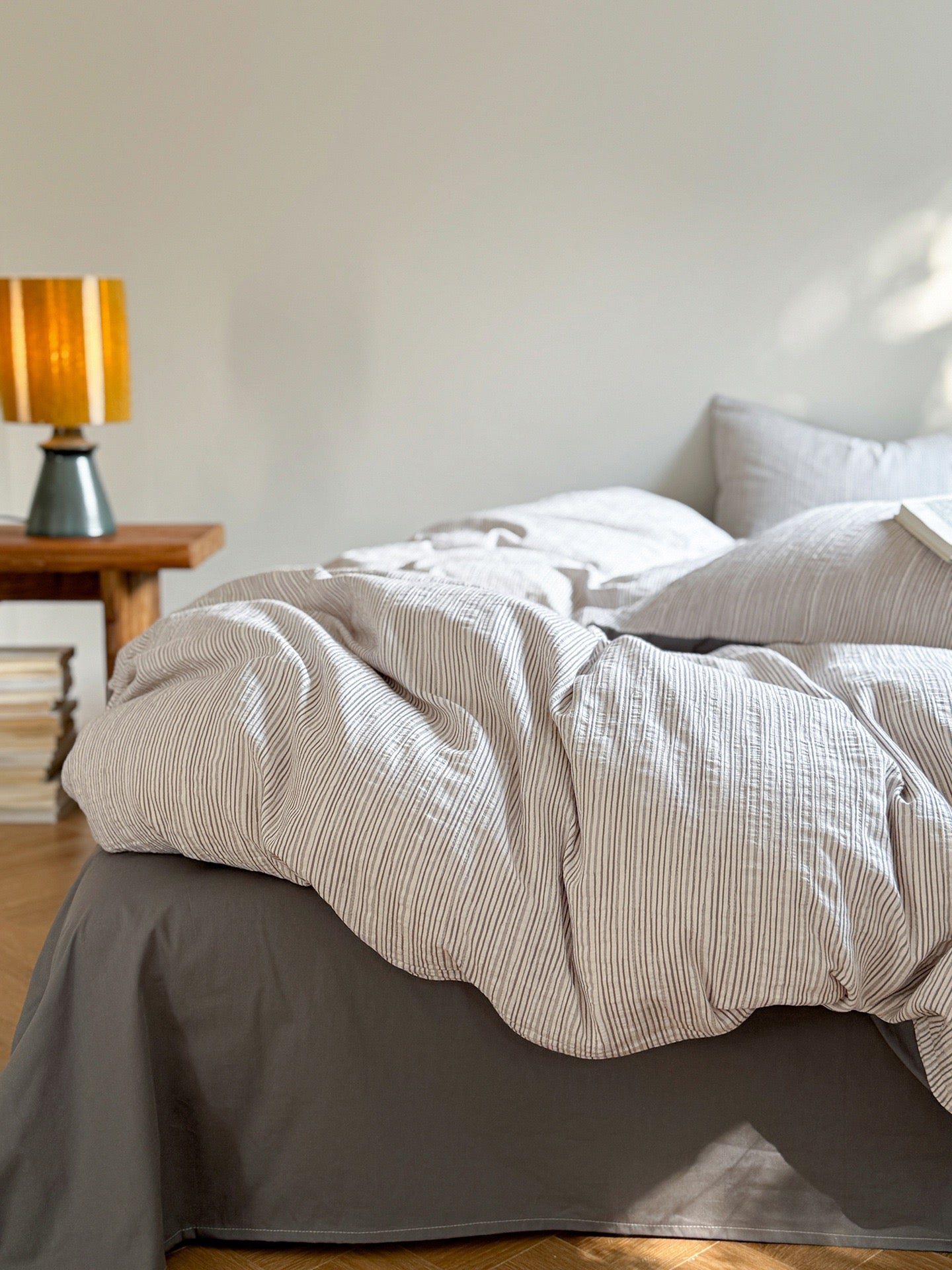  - Ever Lasting - Emma Duo Striped Jacquard Bedding Set / Gray - Bedding Set - Ever Lasting