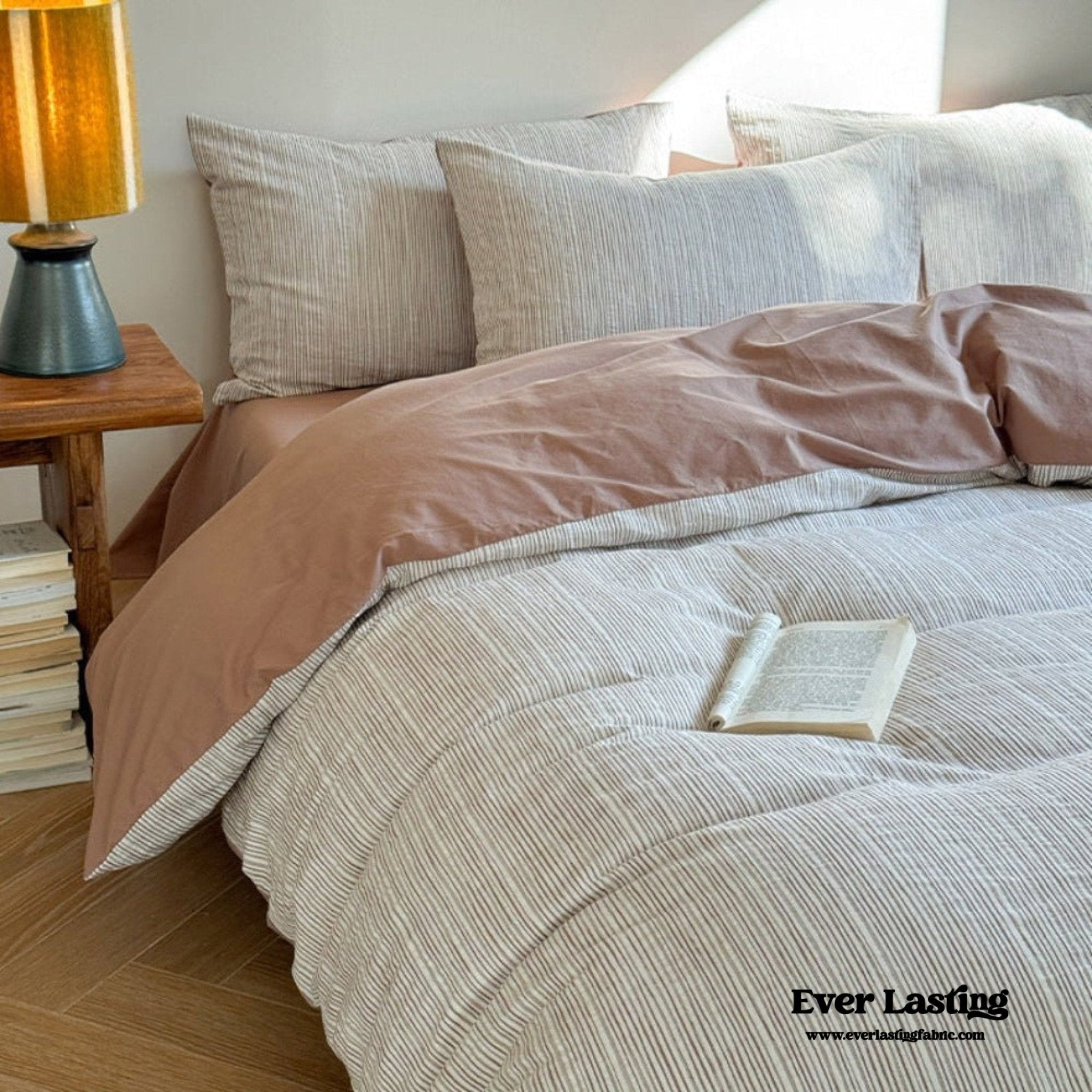 Emma Duo Striped Jacquard Bedding Set / Light Pink - Ever Lasting