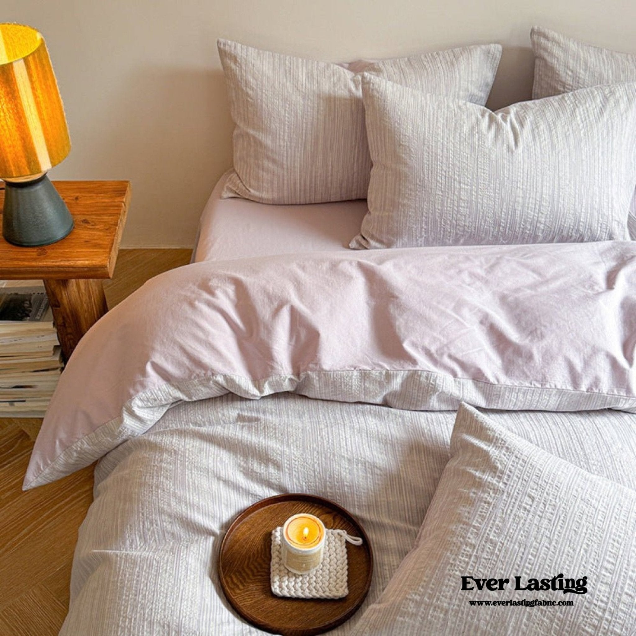 Emma Duo Striped Jacquard Bedding Set / Light Pink - Ever Lasting