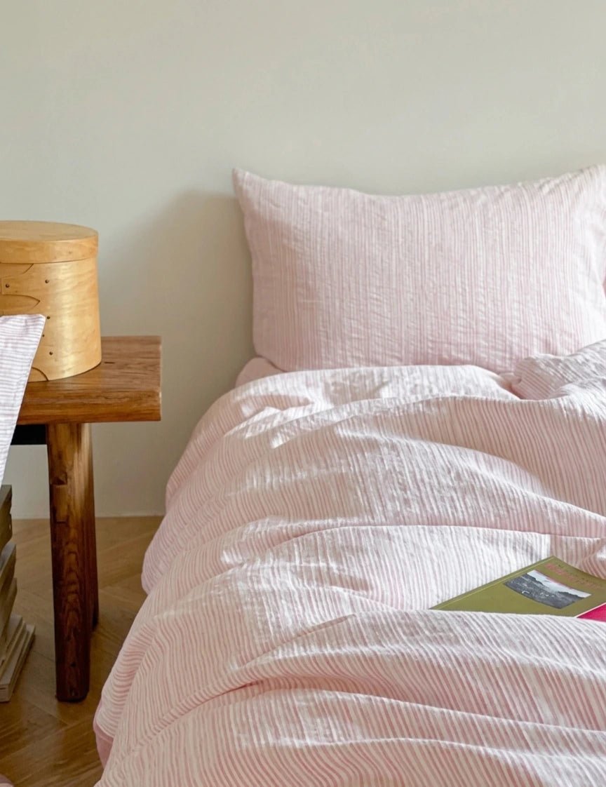 -Ever Lasting - Emma Duo Striped Jacquard Bedding Set / Light Pink -Bedding Set -Ever Lasting